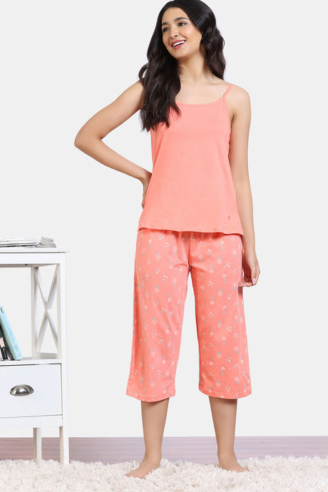 Zivame Scribbled Meadows Knit Cotton Capri Set - Desert Flower — image 2